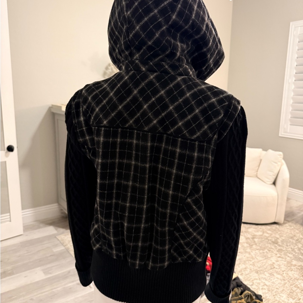 Guess Black and White Plaid Bomber Jacket - Picture 2 of 3